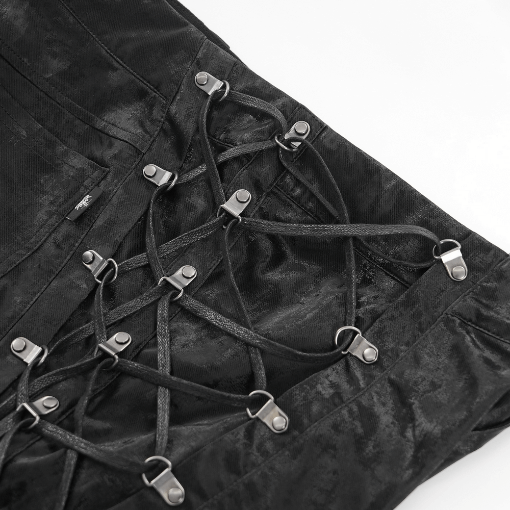 Men's Punk Black Trousers with Straps and Buckles
