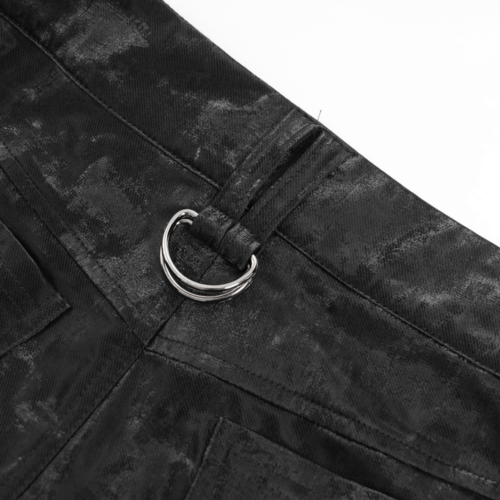 Men's Punk Black Trousers with Straps and Buckles
