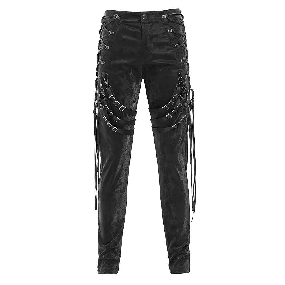 Men's Punk Black Trousers with Straps and Buckles