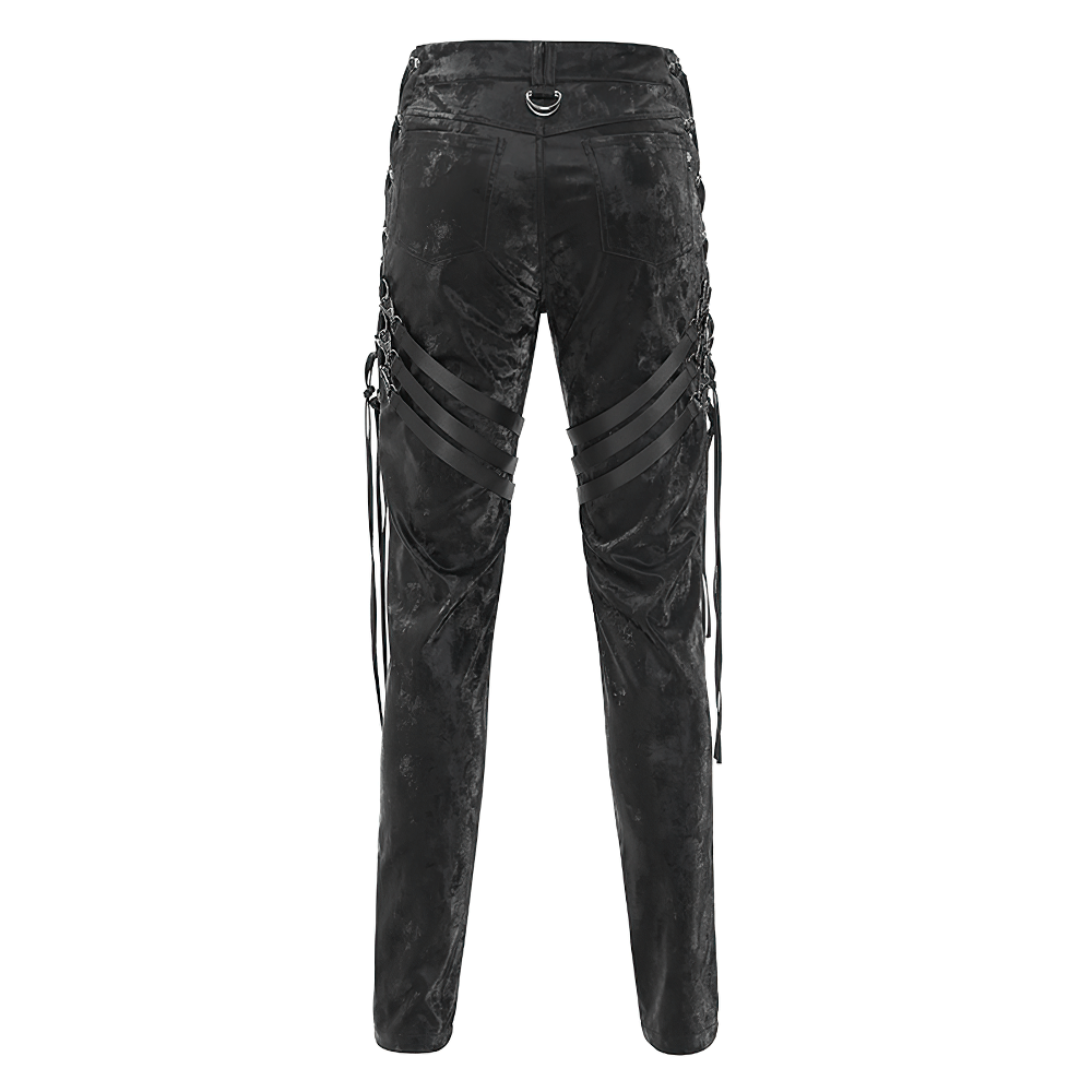 Men's Punk Black Trousers with Straps and Buckles