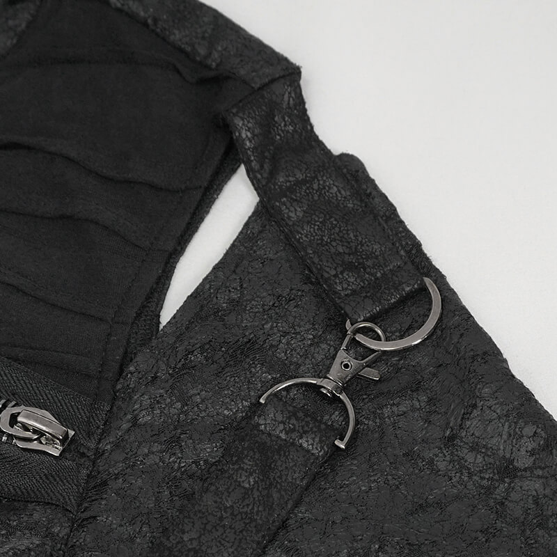 Men's Punk Cutout Zipper Strap T-Shirt / Fashion Black Round Neck Asymmetrical T-Shirt