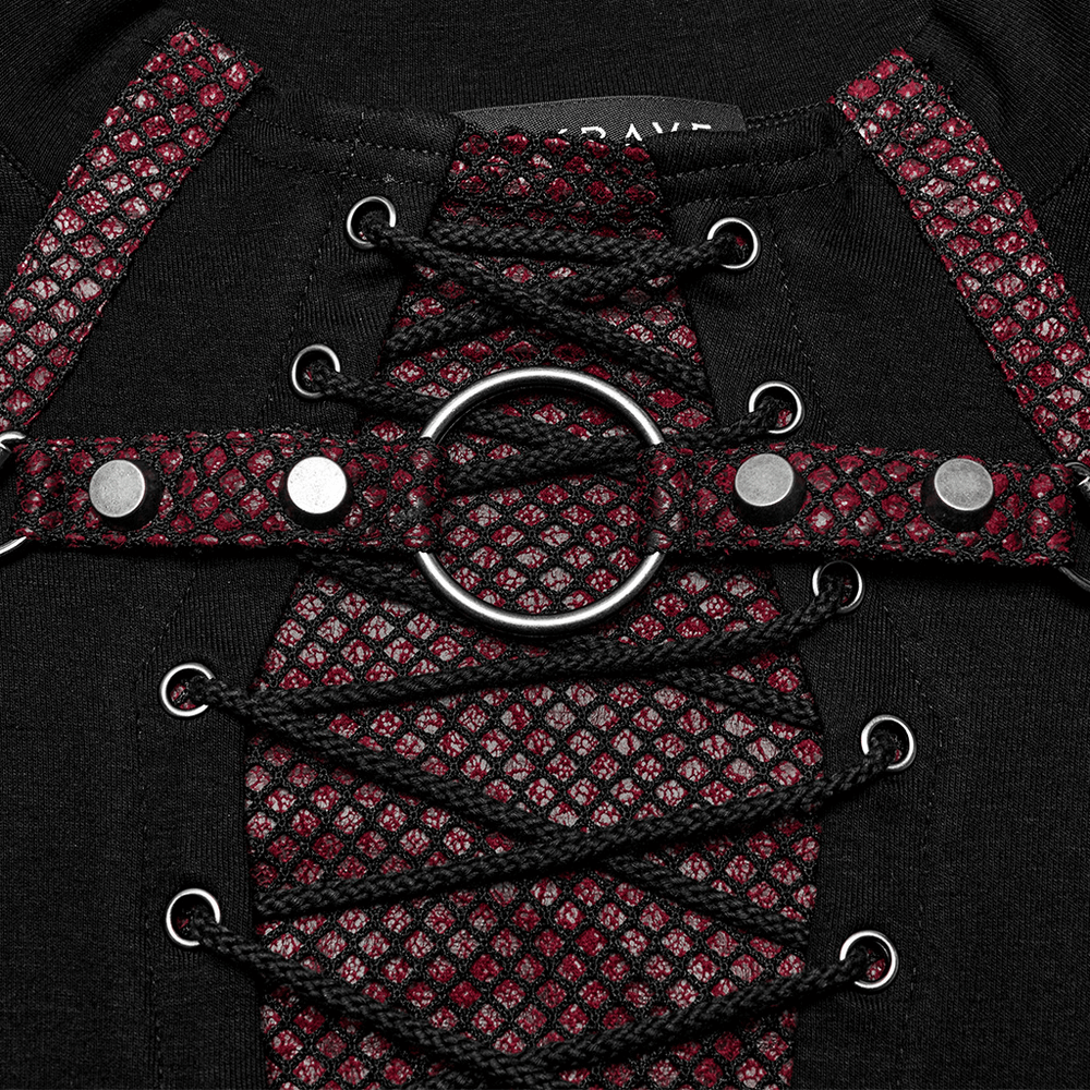 Men's Punk Laced-Up Long Sleeve Top with Metal Accents