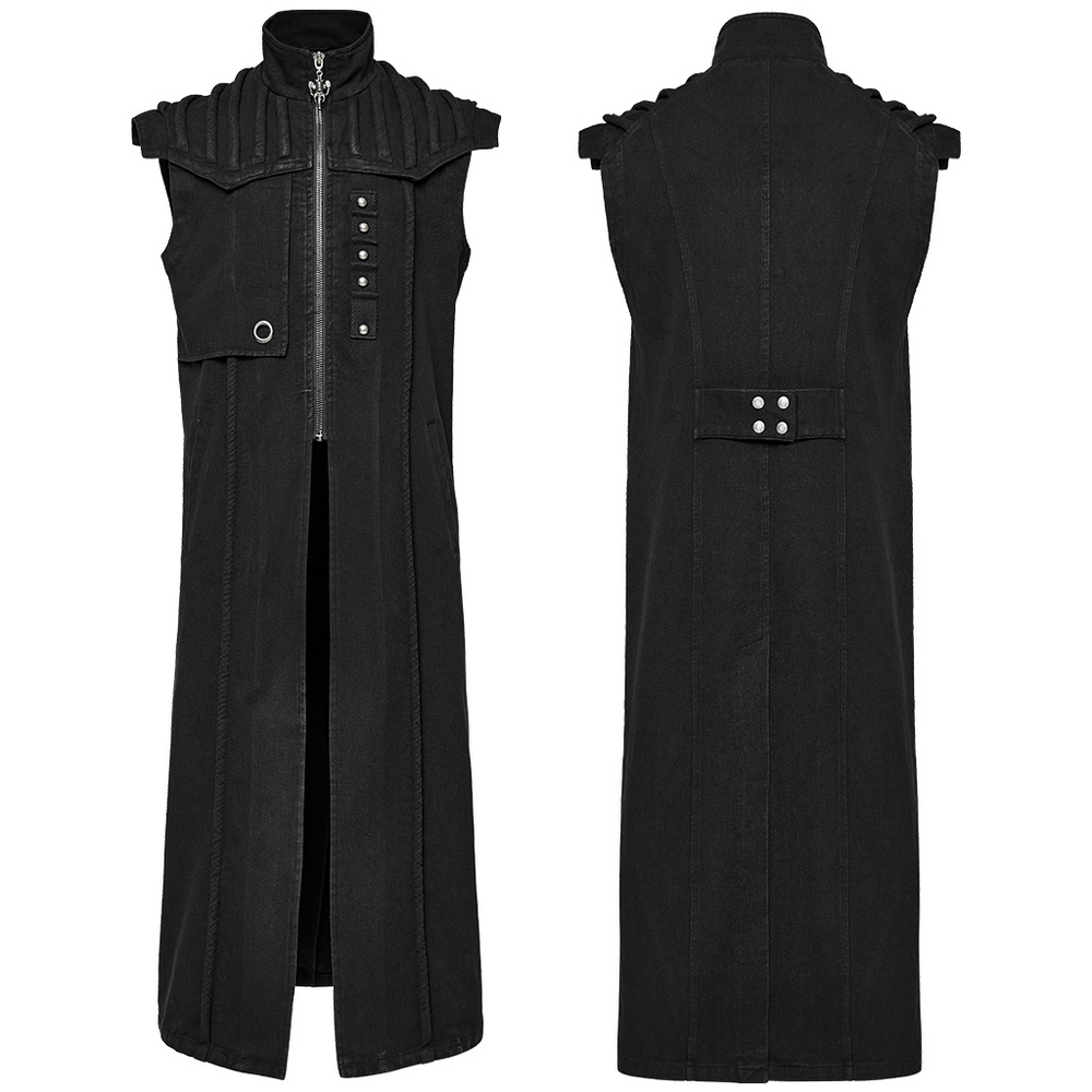 Men's Punk Long Denim Vest with Rivets and Zipper