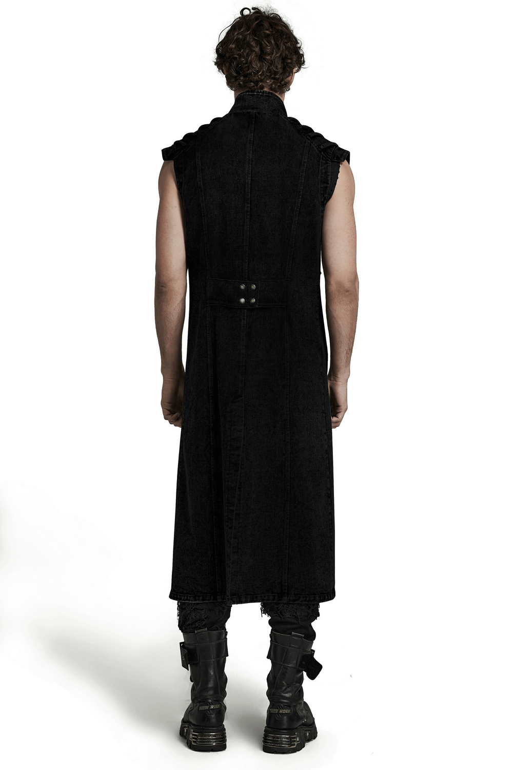 Men's Punk Long Denim Vest with Rivets and Zipper