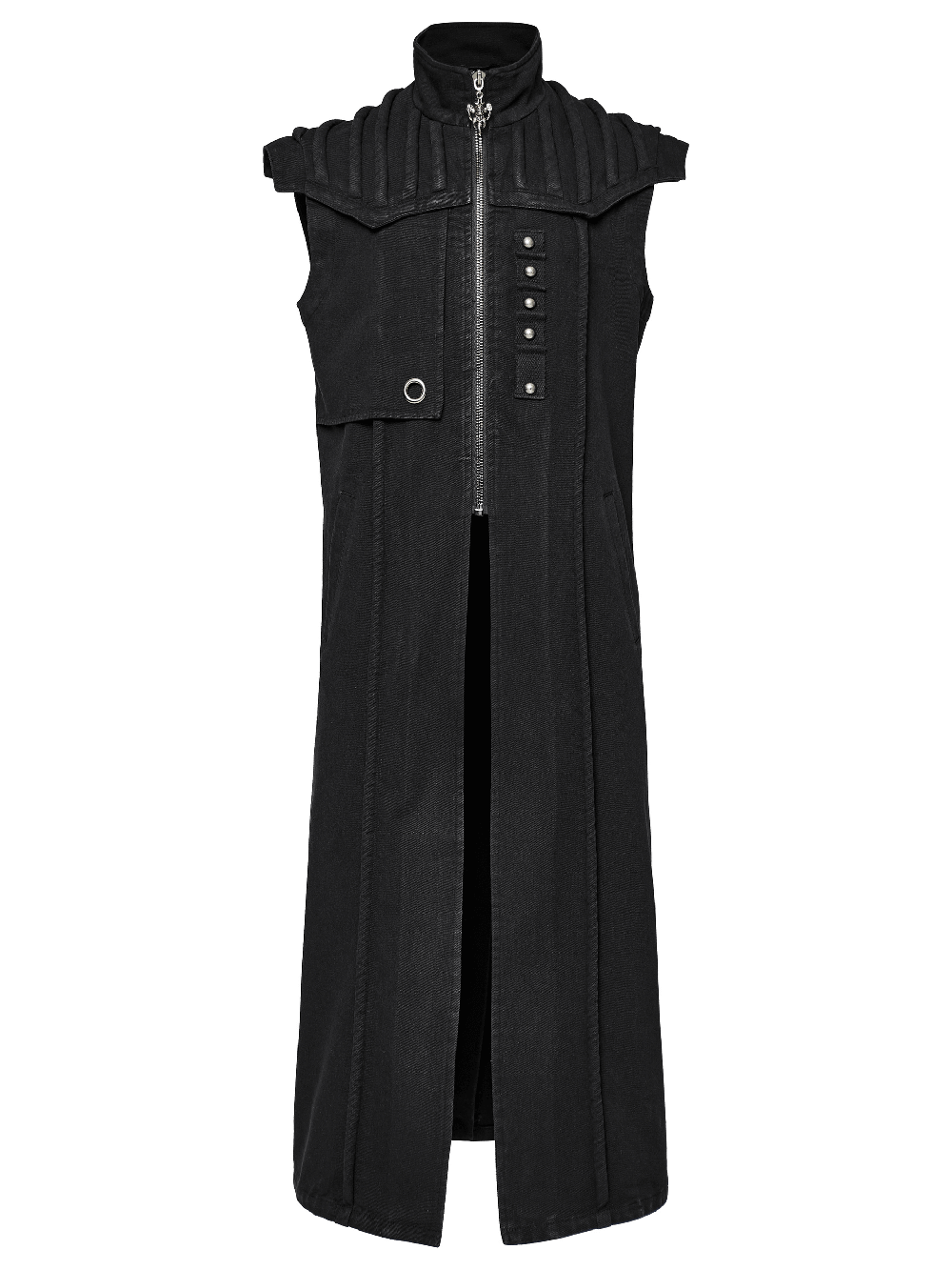 Men's Punk Long Denim Vest with Rivets and Zipper