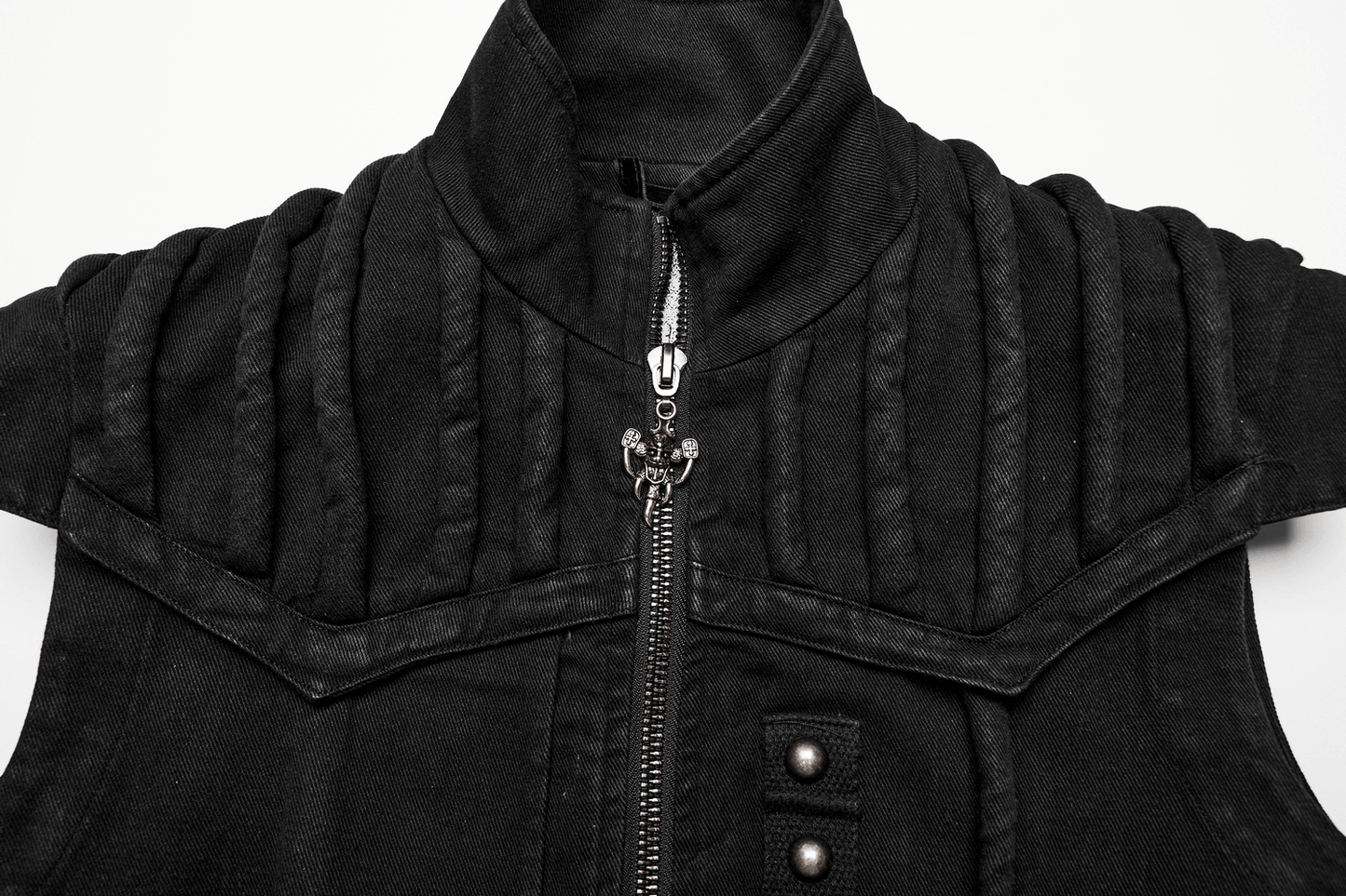 Men's Punk Long Denim Vest with Rivets and Zipper