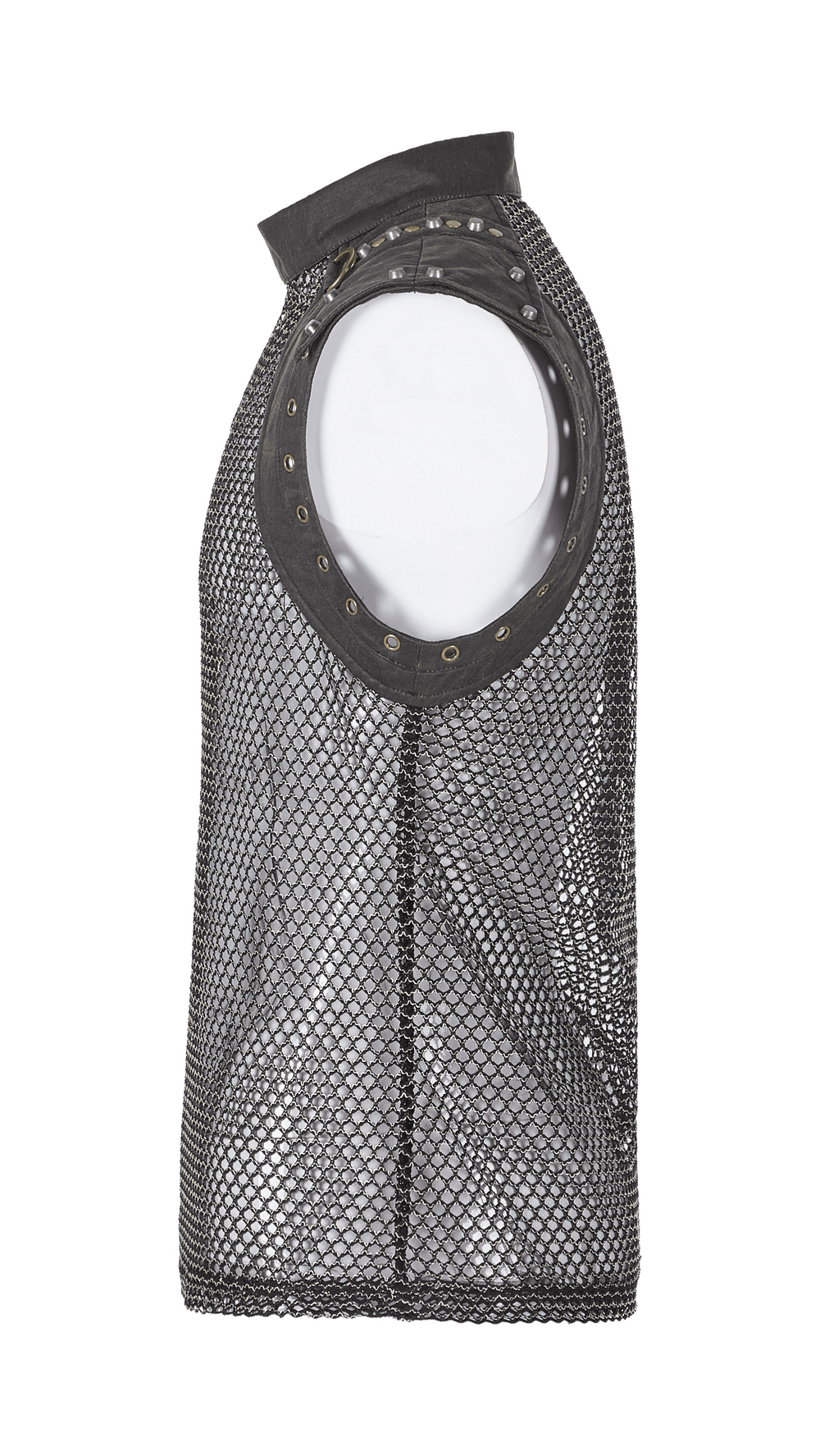 Men's Punk Mesh Top with Zipper Closure on Shoulders