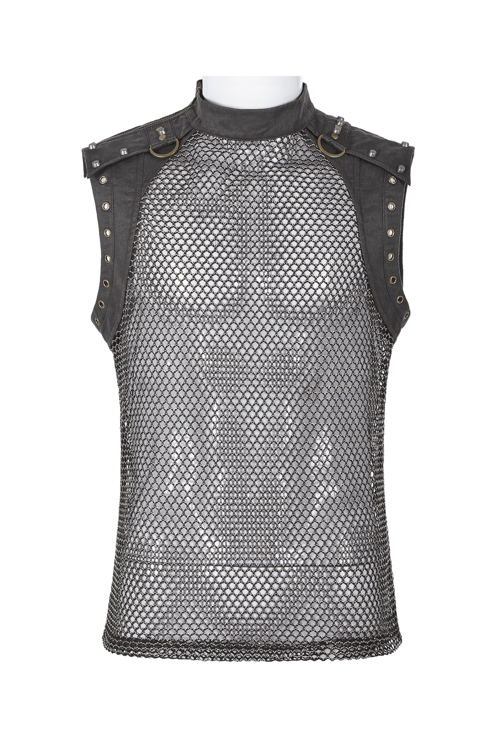 Men's Punk Mesh Top with Zipper Closure on Shoulders
