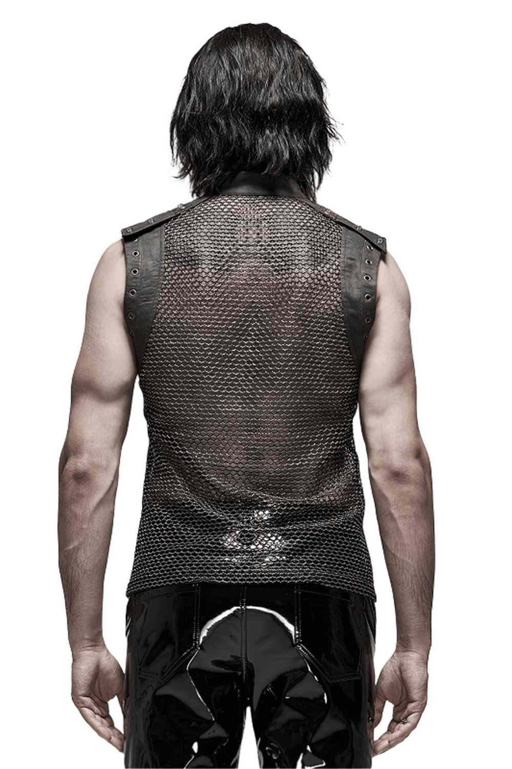 Men's Punk Mesh Top with Zipper Closure on Shoulders