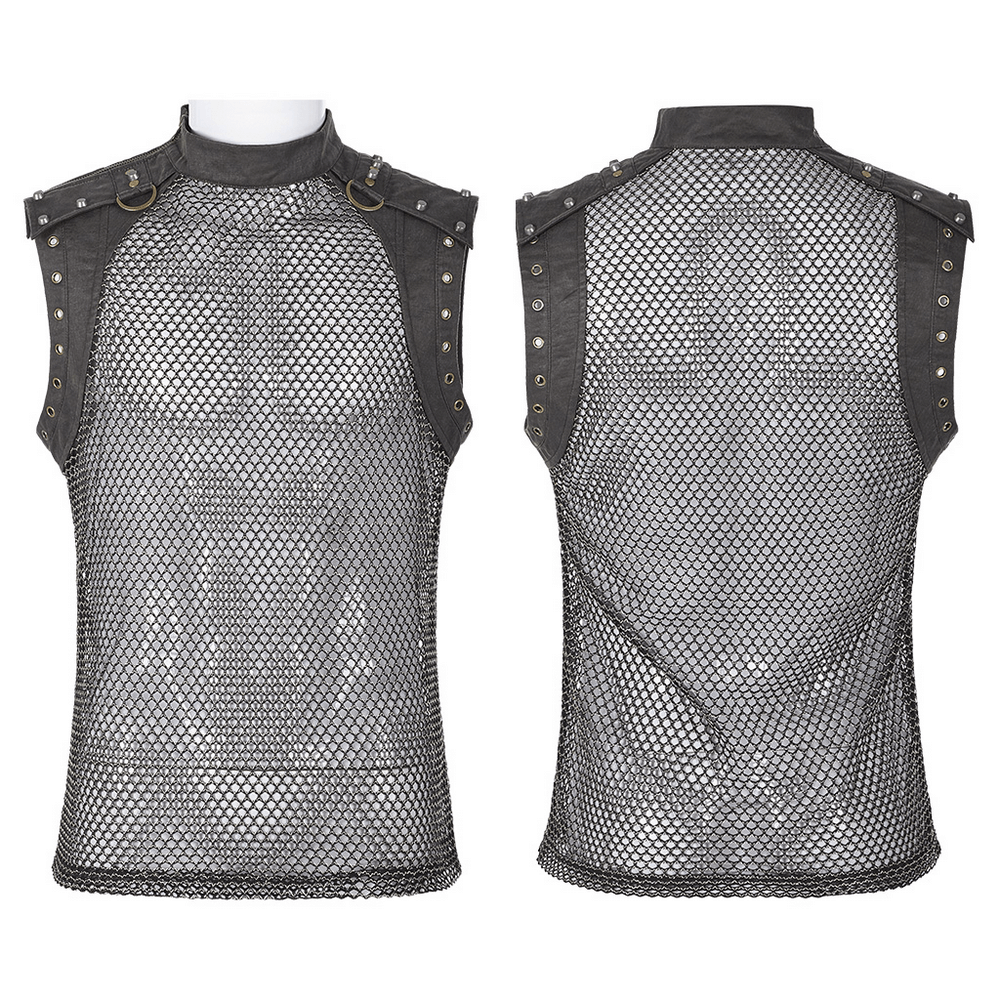 Men's Punk Mesh Top with Zipper Closure on Shoulders