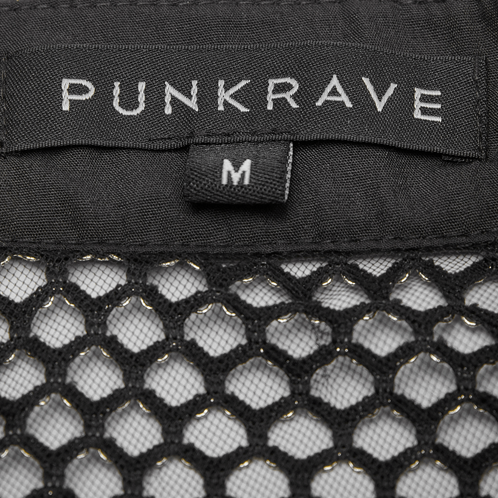 Men's Punk Mesh Top with Zipper Closure on Shoulders