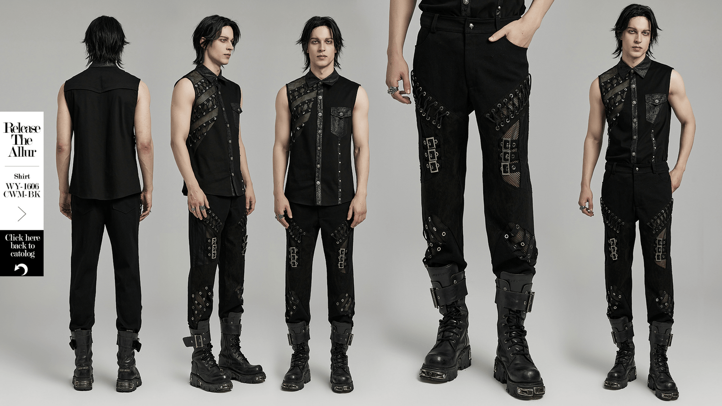 Men's Punk Style Laced and Buckled Black Pants