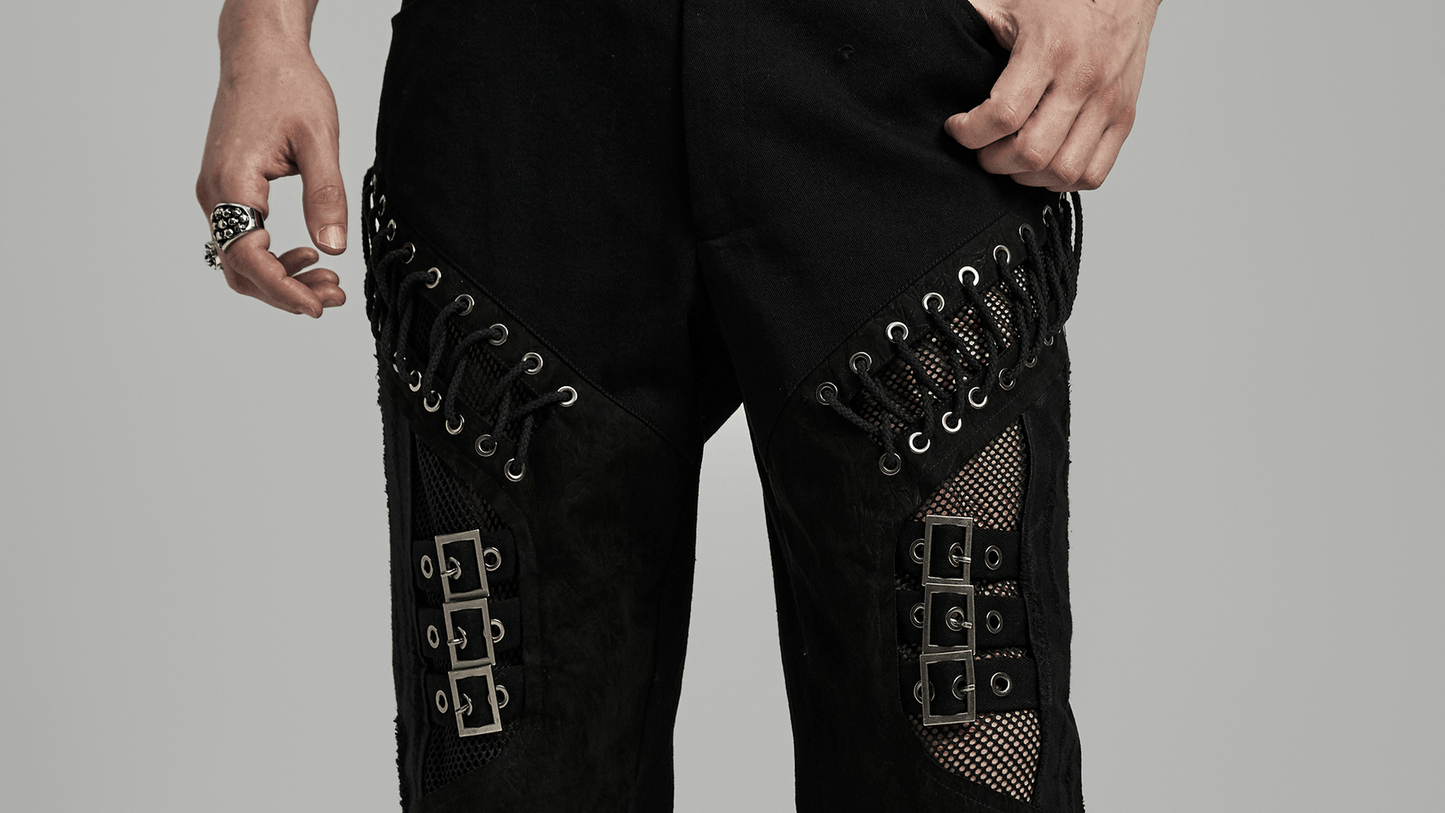 Men's Punk Style Laced and Buckled Black Pants