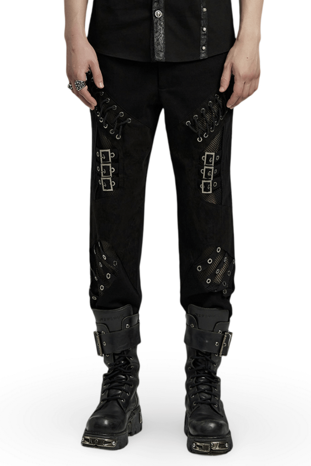 Men's Punk Style Laced and Buckled Black Pants