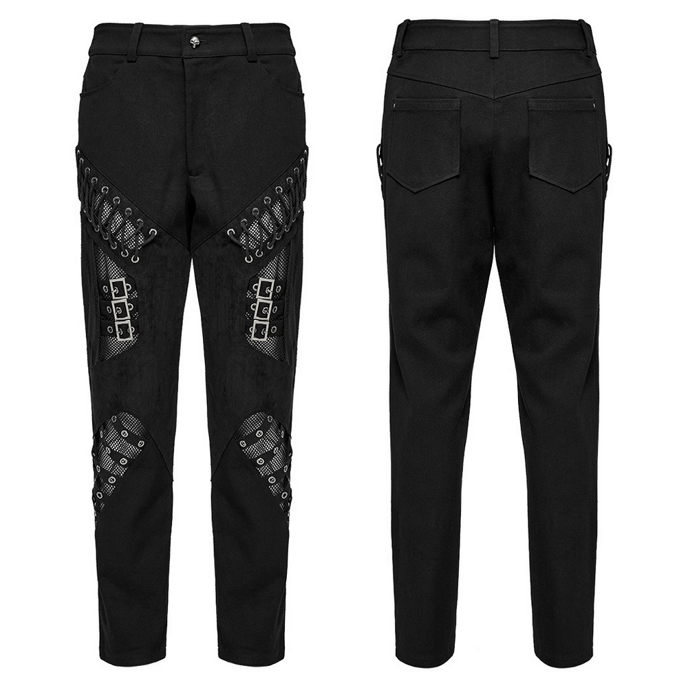 Men's Punk Style Laced and Buckled Black Pants