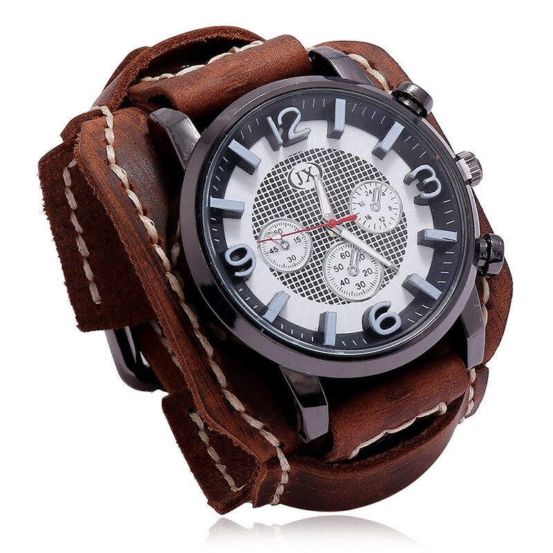 Men's Retro Rock Style Watches / Vintage Leather Watch Band / Men's Watches With Quartz Chronograph