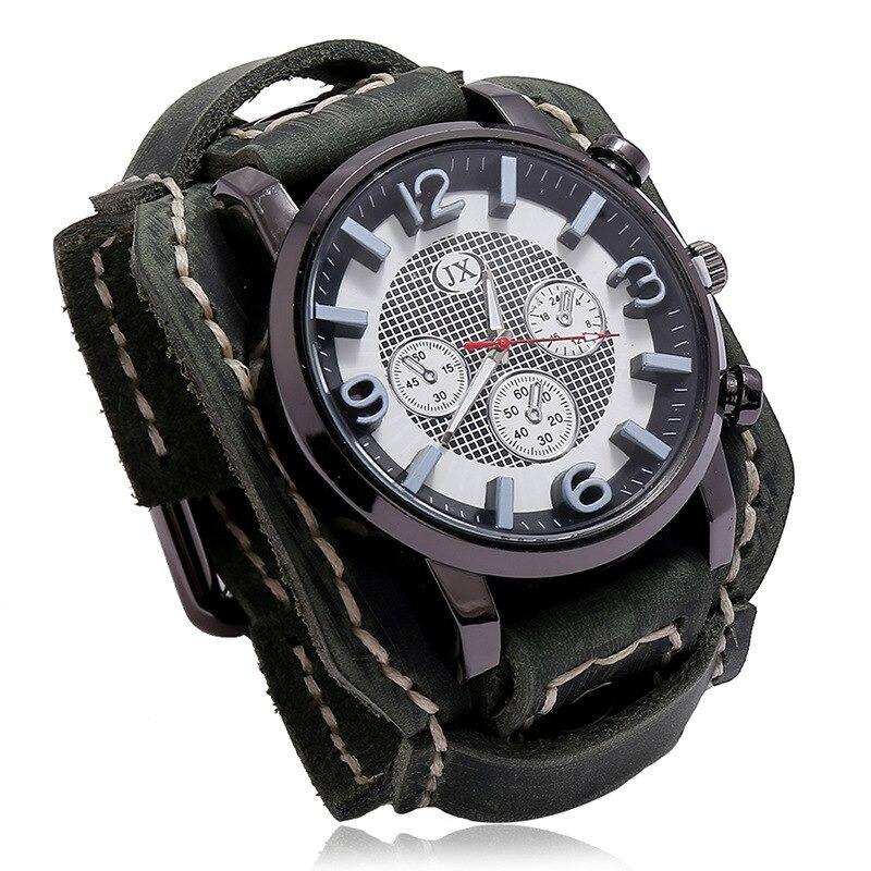 Men's Retro Rock Style Watches / Vintage Leather Watch Band / Men's Watches With Quartz Chronograph