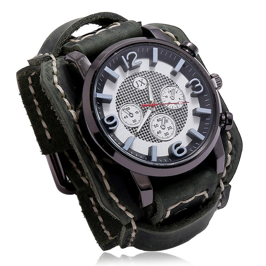Men's Retro Rock Style Watches / Vintage Leather Watch Band / Men's Watches With Quartz Chronograph