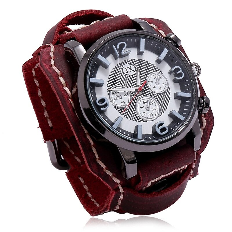 Men's Retro Rock Style Watches / Vintage Leather Watch Band / Men's Watches With Quartz Chronograph