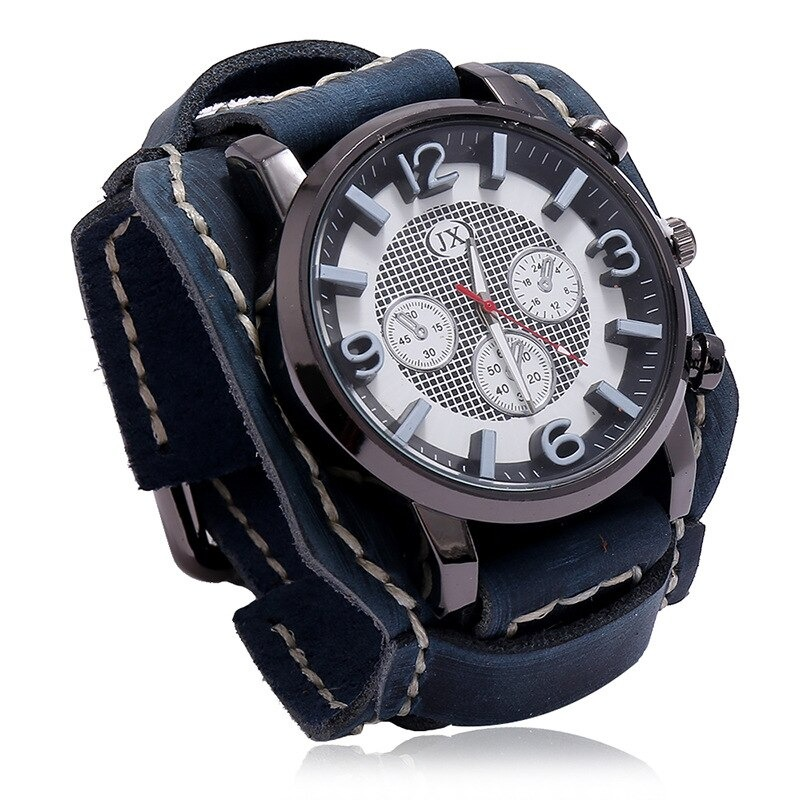 Men's Retro Rock Style Watches / Vintage Leather Watch Band / Men's Watches With Quartz Chronograph