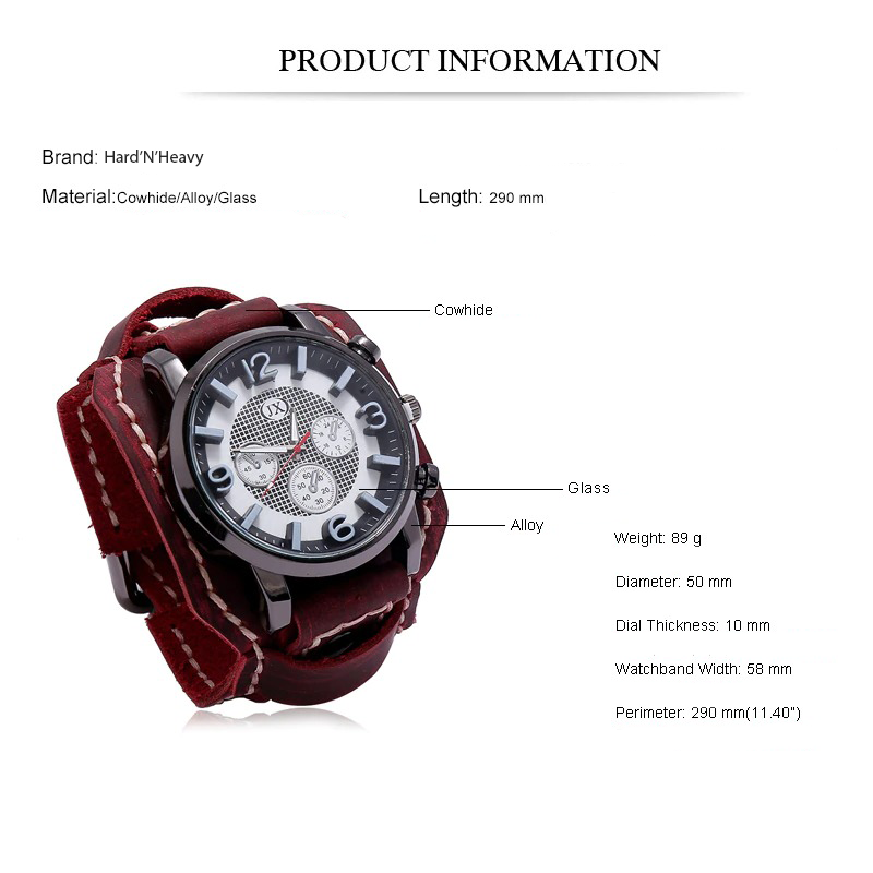 Men's Retro Rock Style Watches / Vintage Leather Watch Band / Men's Watches With Quartz Chronograph