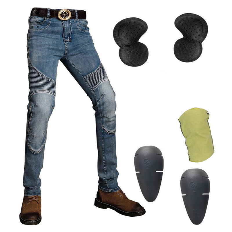Men's Rock Style Bikers Pants With Protection / Motorcycle Vintage Male Jeans / Slim Jeans For Men