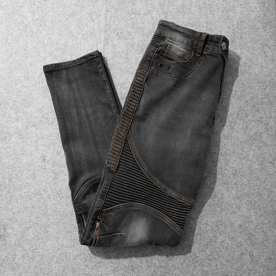 Men's Rock Style Bikers Pants With Protection / Motorcycle Vintage Male Jeans / Slim Jeans For Men