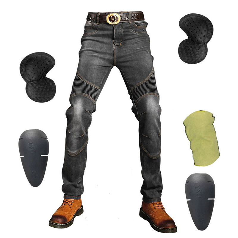 Men's Rock Style Bikers Pants With Protection / Motorcycle Vintage Male Jeans / Slim Jeans For Men