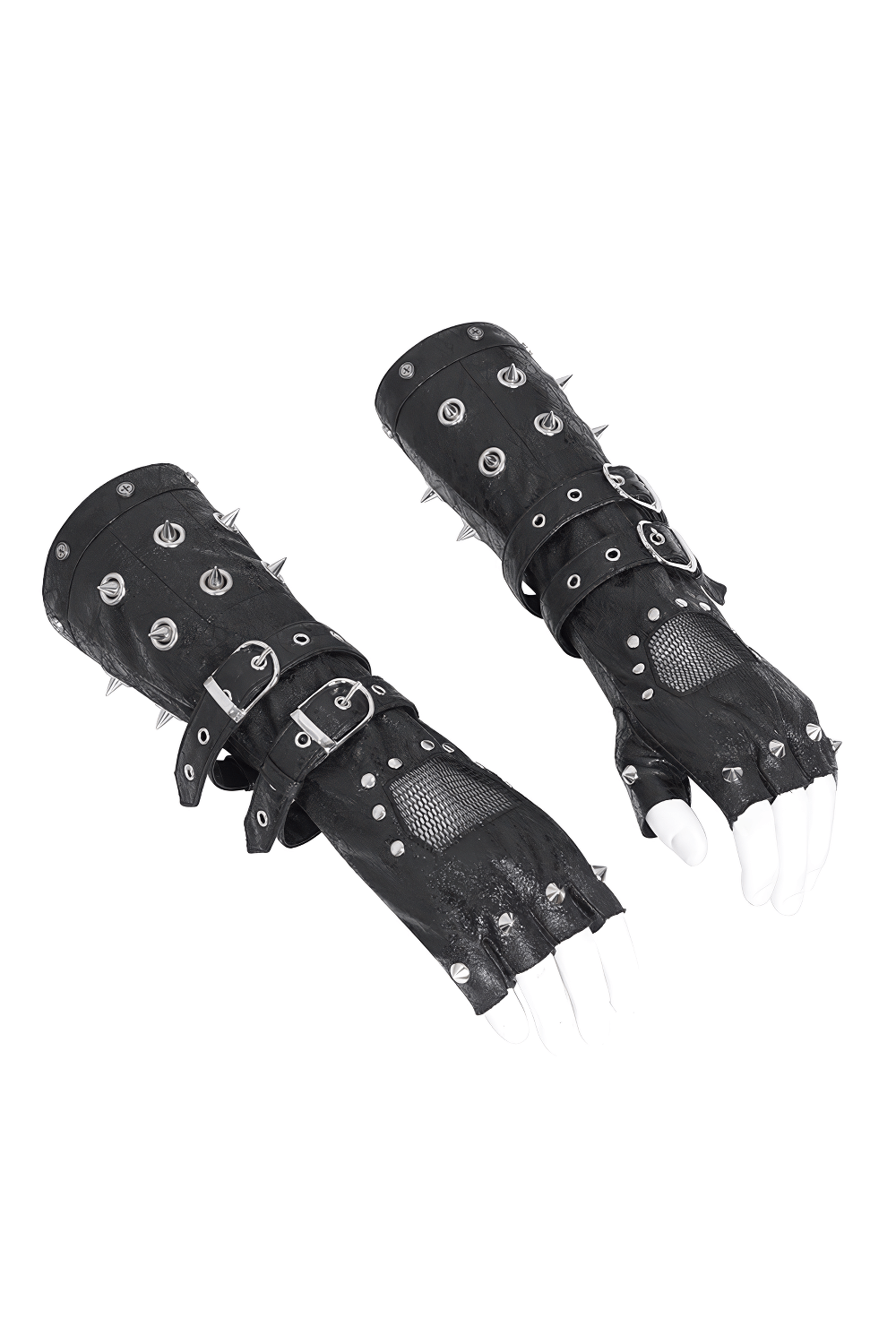 Men's Rock Style Studded Leather Gloves with Mesh
