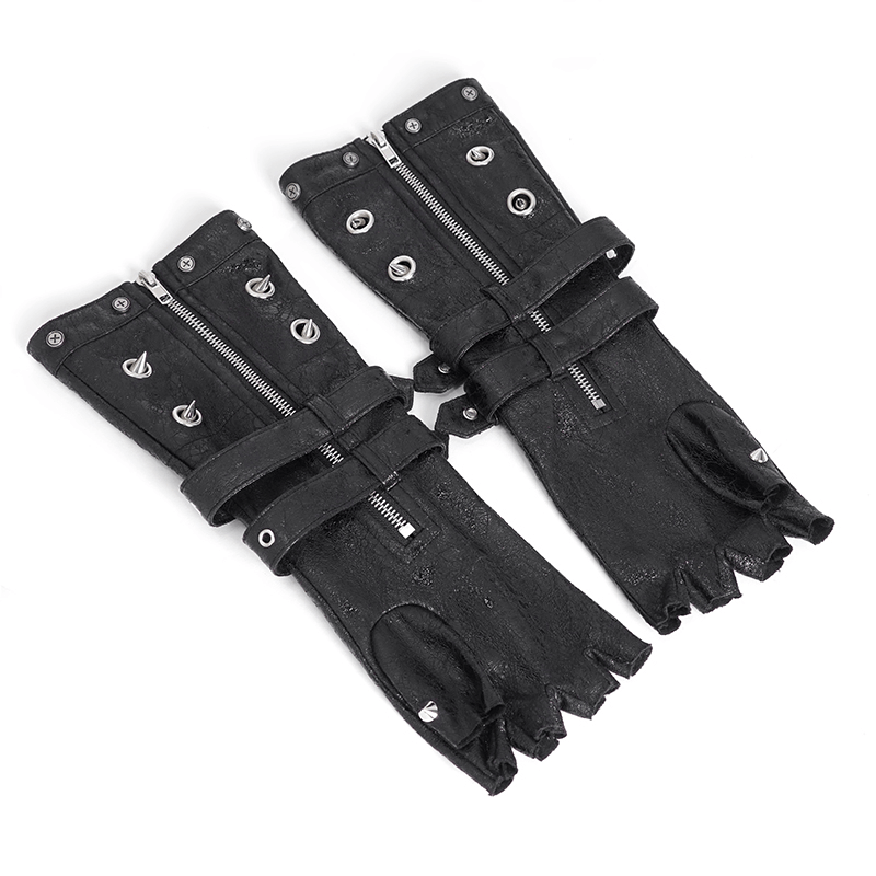 Men's Rock Style Studded Leather Gloves with Mesh