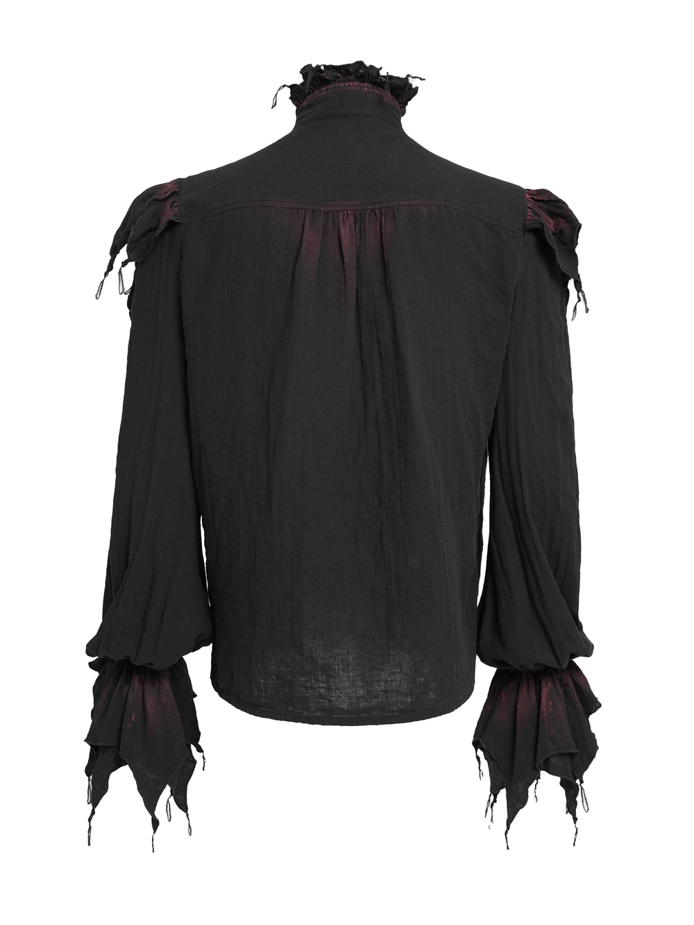 Men's Ruffled Shirt with Silver Clasps and Tattered Sleeves