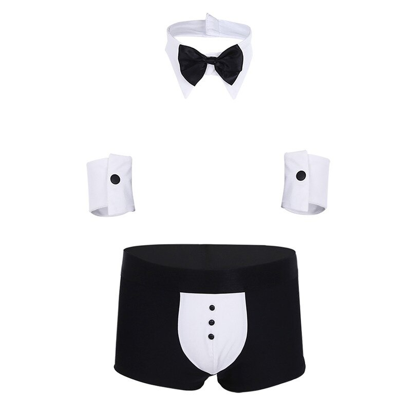 Men's Sexy Tuxedo Roleplay Costume Waiter / Boxer Underwear with Bow Tie