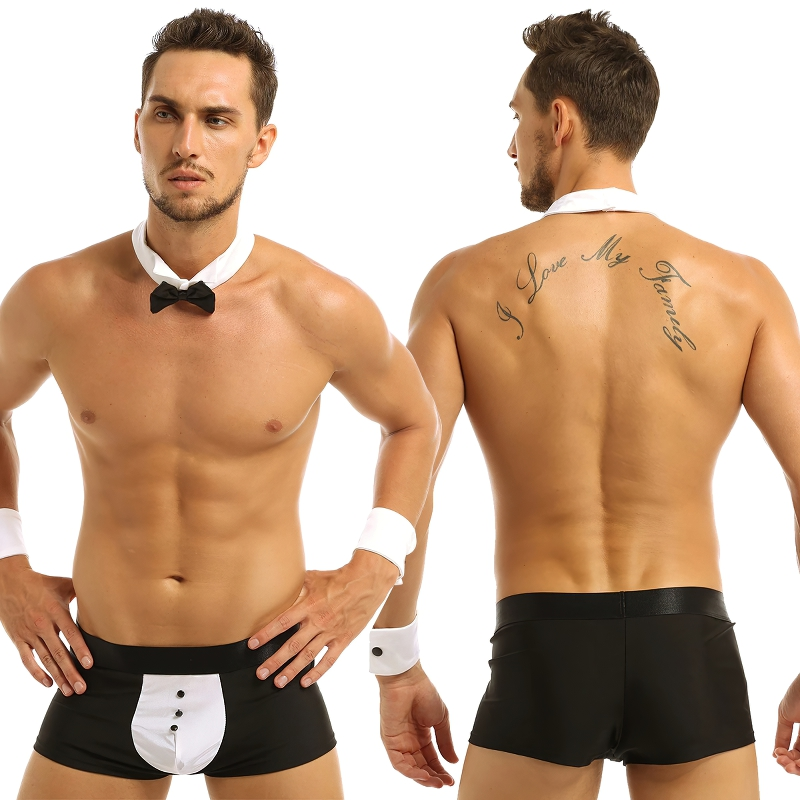 Men's Sexy Tuxedo Roleplay Costume Waiter / Boxer Underwear with Bow Tie