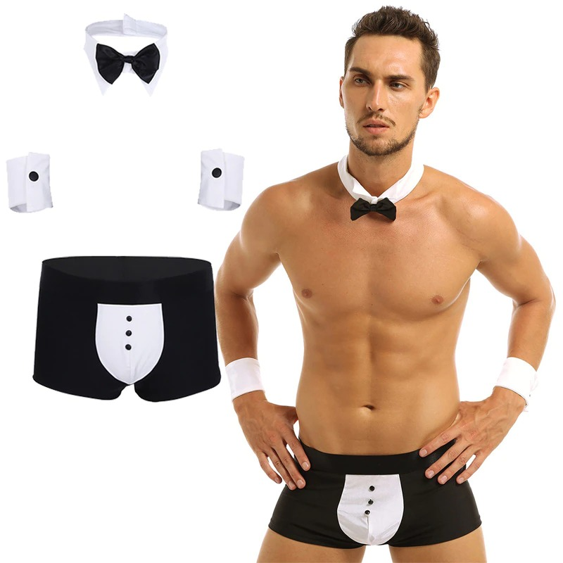 Men's Sexy Tuxedo Roleplay Costume Waiter / Boxer Underwear with Bow Tie