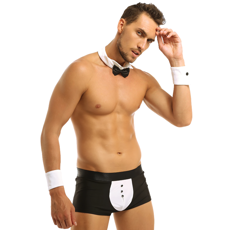Men's Sexy Tuxedo Roleplay Costume Waiter / Boxer Underwear with Bow Tie