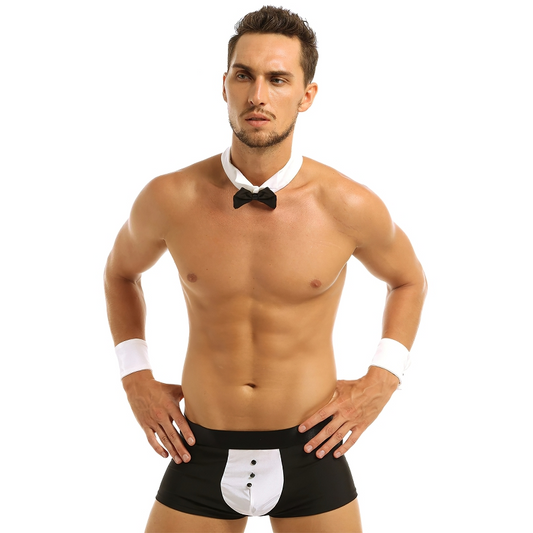 Men's Sexy Tuxedo Roleplay Costume Waiter / Boxer Underwear with Bow Tie