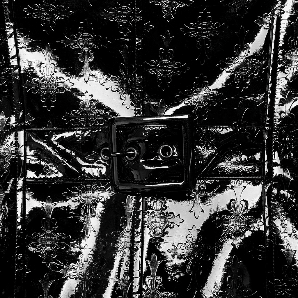 Men's Shiny Patent Leather Gothic Trench Coat with Cross Detail