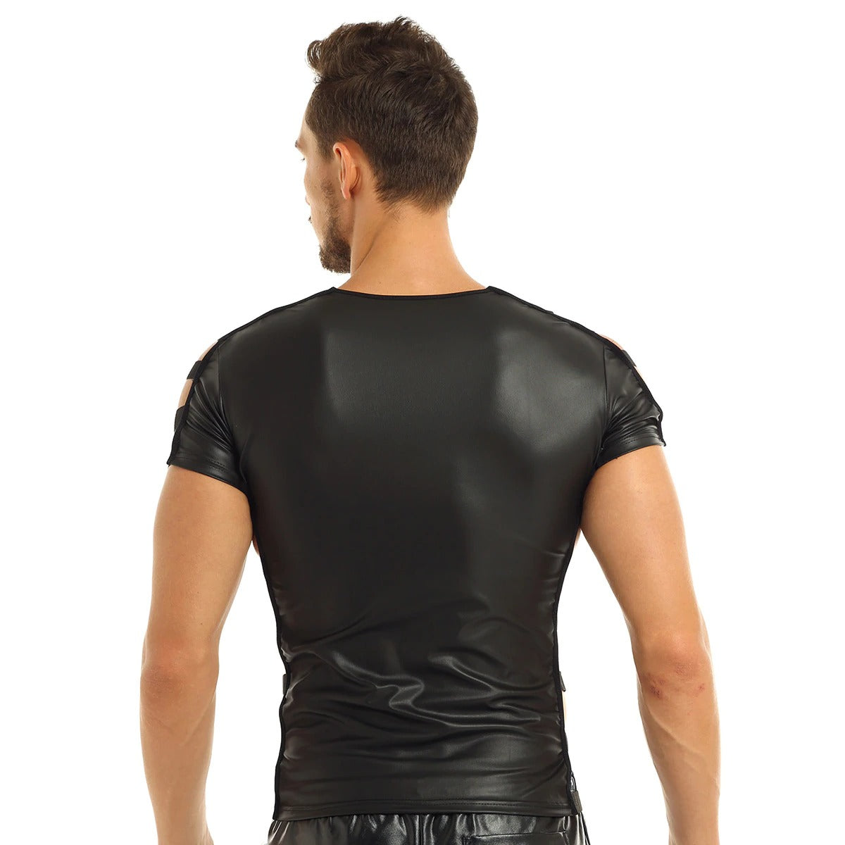 Men's Soft Faux Leather Night Clubwear Costume / Cut Out Elastic Band Fashion Pullover T-shirt Tops