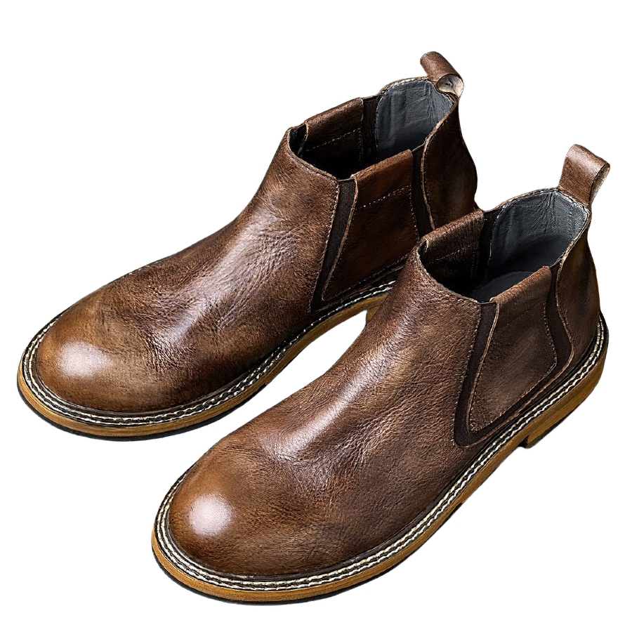Men's Soft Leather Ankle Boots / Casual Round Toe Warm Boots / Alternative Fashion Footwear