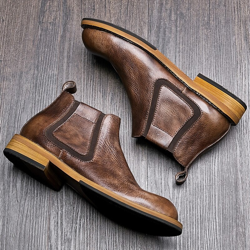Men's Soft Leather Ankle Boots / Casual Round Toe Warm Boots / Alternative Fashion Footwear