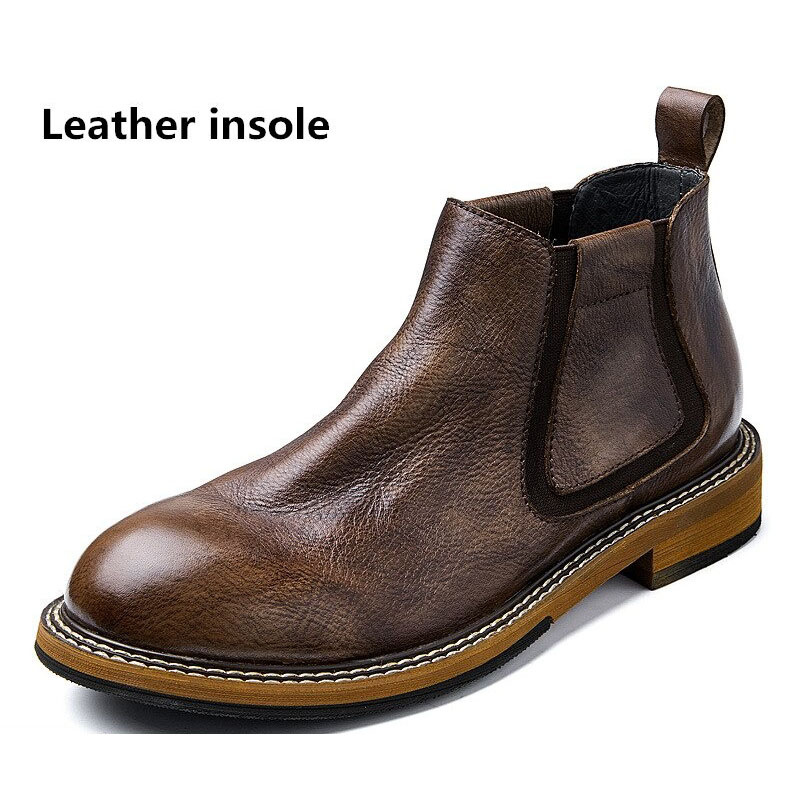 Men's Soft Leather Ankle Boots / Casual Round Toe Warm Boots / Alternative Fashion Footwear