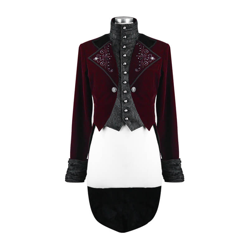 Men's Steampunk Velvet Coat / Retro Male Wine Red Redingote / Alternative Fashion