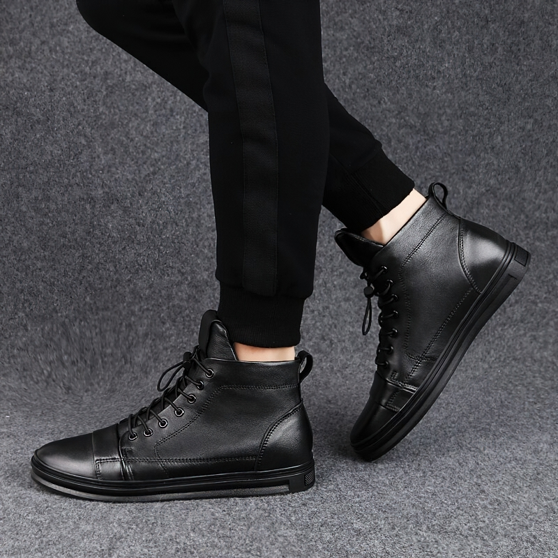 Men's Stylish Ankle Boots Of Genuine Leather / Male Warm Waterproof Footwear