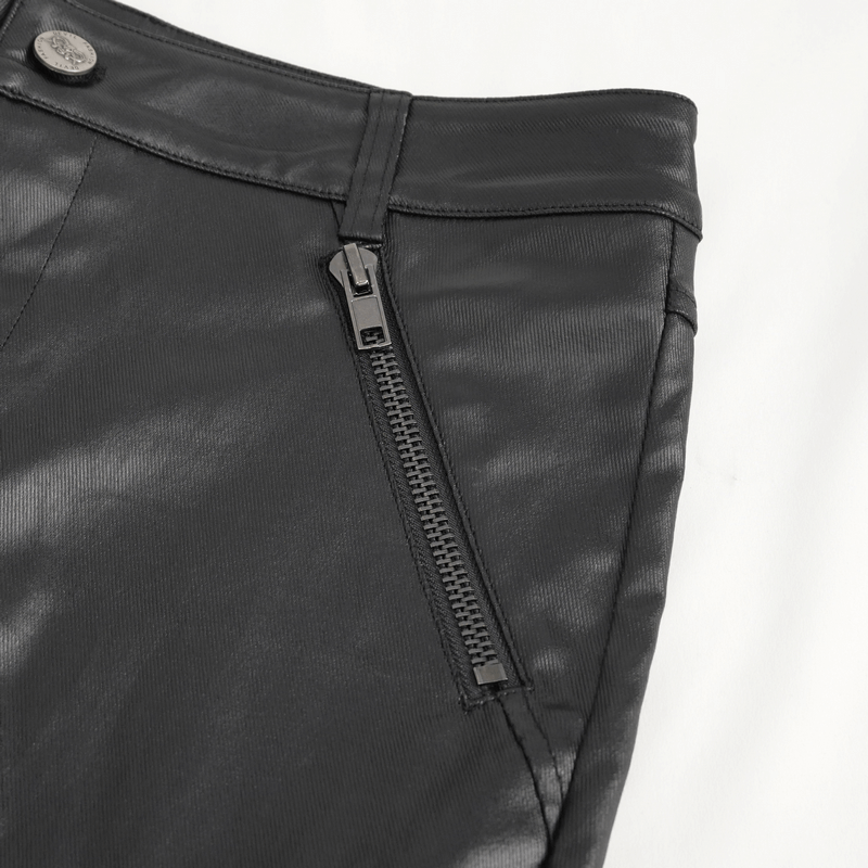 Men's Stylish Black Leather Biker Pants with Metal Accents