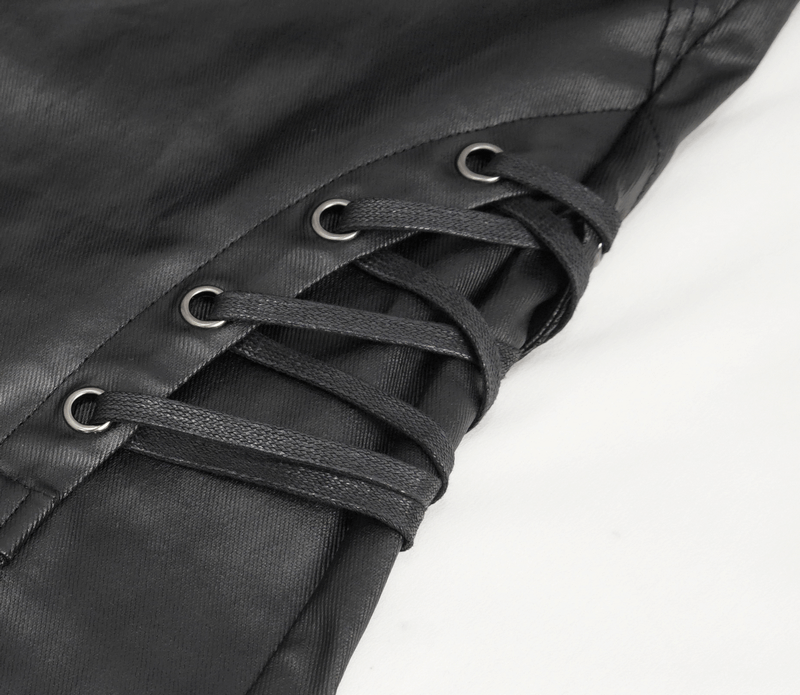 Men's Stylish Black Leather Biker Pants with Metal Accents
