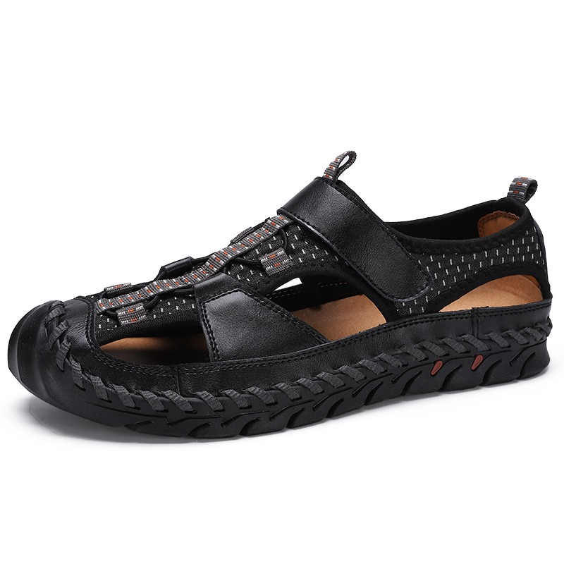 Men's Summer Leather Sandals With Non-Slip Wear-Resistant Outsole / Fashion Male Footwear