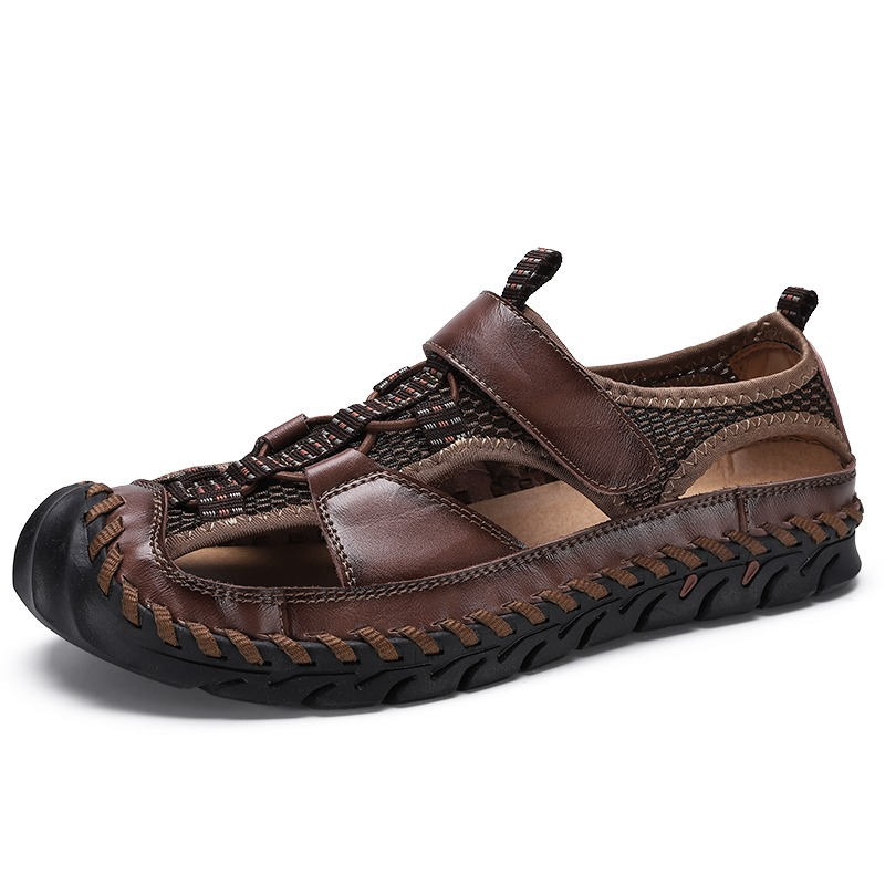 Men's Summer Leather Sandals With Non-Slip Wear-Resistant Outsole / Fashion Male Footwear