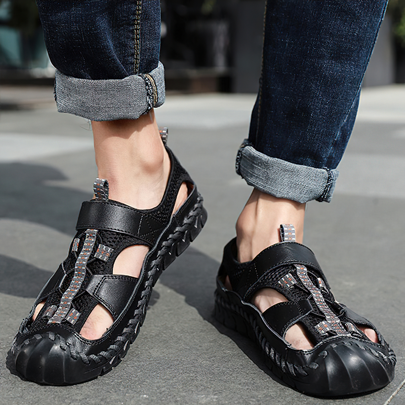 Men's Summer Leather Sandals With Non-Slip Wear-Resistant Outsole / Fashion Male Footwear