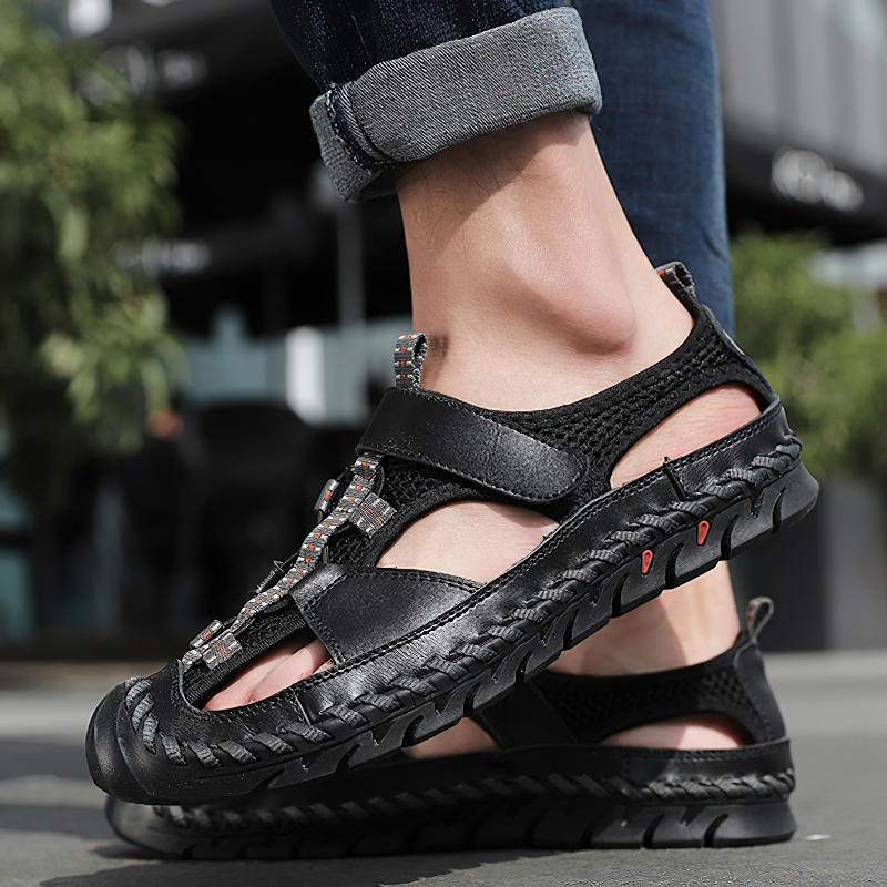 Men's Summer Leather Sandals With Non-Slip Wear-Resistant Outsole / Fashion Male Footwear