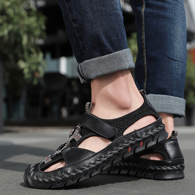 Men's Summer Leather Sandals With Non-Slip Wear-Resistant Outsole / Fashion Male Footwear